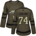 Wholesale Cheap Adidas Capitals #74 John Carlson Green Salute to Service Women's Stitched NHL Jersey