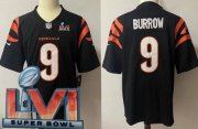 Wholesale Cheap Youth Cincinnati Bengals #9 Joe Burrow Limited Black 2022 Super Bowl LVI Bound Vapor Jersey
