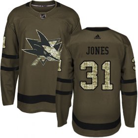 Wholesale Cheap Adidas Sharks #31 Martin Jones Green Salute to Service Stitched Youth NHL Jersey