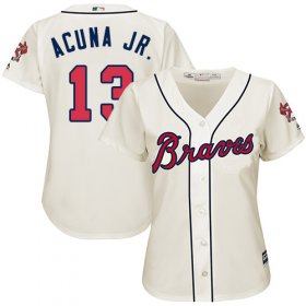 Wholesale Cheap Braves #13 Ronald Acuna Jr. Cream Alternate Women\'s Stitched MLB Jersey
