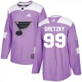 Wholesale Cheap Adidas Blues #99 Wayne Gretzky Purple Authentic Fights Cancer Stitched Youth NHL Jersey