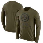 Wholesale Cheap Men's Pittsburgh Steelers Nike Olive Salute to Service Sideline Legend Performance Long Sleeve T-Shirt