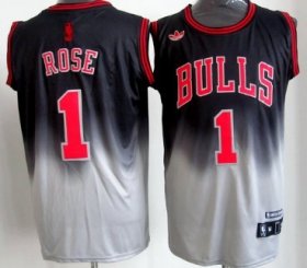 Wholesale Cheap Chicago Bulls #1 Derrick Rose Black/Gray Fadeaway Fashion Jersey