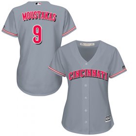 Wholesale Cheap Reds #9 Mike Moustakas Grey Road Women\'s Stitched MLB Jersey