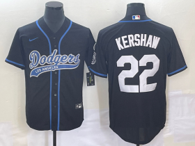 Wholesale Cheap Men\'s Los Angeles Dodgers #22 Clayton Kershaw Black Cool Base Stitched Baseball Jersey1