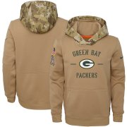Wholesale Cheap Youth Green Bay Packers Nike Khaki 2019 Salute to Service Therma Pullover Hoodie