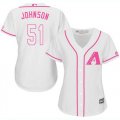 Wholesale Cheap Diamondbacks #51 Randy Johnson White/Pink Fashion Women's Stitched MLB Jersey