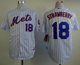 Wholesale Cheap Mets #18 Darryl Strawberry White(Blue Strip) Home Cool Base Stitched MLB Jersey