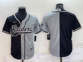 Wholesale Cheap Men\'s Las Vegas Raiders Blank Black Grey Split With Patch Cool Base Stitched Baseball Jersey