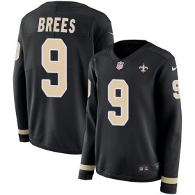 Wholesale Cheap Nike Saints #9 Drew Brees Black Team Color Women\'s Stitched NFL Limited Therma Long Sleeve Jersey