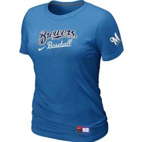 Wholesale Cheap Women\'s Milwaukee Brewers Nike Short Sleeve Practice MLB T-Shirt Indigo Blue