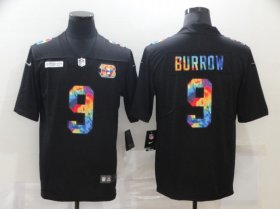 Wholesale Cheap Men\'s Cincinnati Bengals #9 Joe Burrow Multi-Color Black 2020 NFL Crucial Catch Vapor Untouchable Nike Limited Jersey