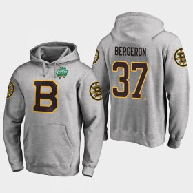 Wholesale Cheap Bruins #37 Patrice Bergeron Gray 2018 Winter Classic Fanatics Primary Logo Hoodie