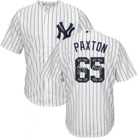 Wholesale Cheap Yankees #65 James Paxton White Strip Team Logo Fashion Stitched MLB Jersey