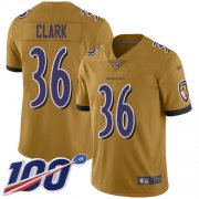 Wholesale Cheap Nike Ravens #36 Chuck Clark Gold Youth Stitched NFL Limited Inverted Legend 100th Season Jersey