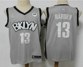 Wholesale Cheap Men\'s Brooklyn Nets #13 James Harden Light Grey 2021 Brand Jordan Swingman Stitched NBA Jersey With NEW Sponsor Logo
