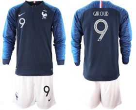 Wholesale Cheap France #9 Giroud Home Long Sleeves Soccer Country Jersey