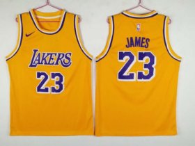 Wholesale Cheap Men\'s Los Angeles Lakers 23 Lebron James Yellow Nike Swingman Jersey