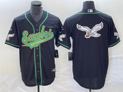 Wholesale Cheap Mens Philadelphia Eagles Black Team Big Logo Cool Base Stitched Baseball Jersey