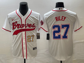 Wholesale Cheap Men\'s Atlanta Braves #27 Austin Riley Number White Cool Base With Patch Stitched Baseball Jersey