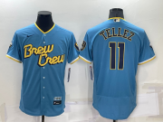 Wholesale Cheap Men's Milwaukee Brewers #11 Rowdy Tellez Blue 2022 City Connect Flex Base Stitched Jersey