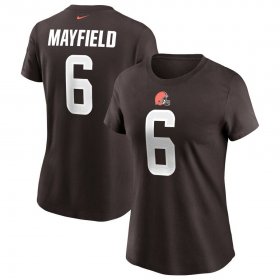 Wholesale Cheap Cleveland Browns #6 Baker Mayfield Nike Women\'s Team Player Name & Number T-Shirt Brown