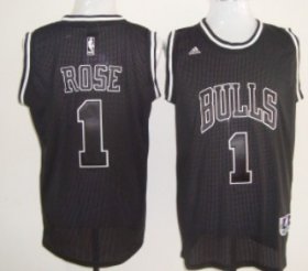 Wholesale Cheap Chicago Bulls #1 Derrick Rose All Black With White Swingman Jersey