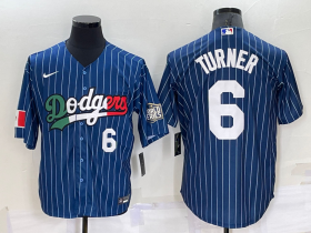 Wholesale Cheap Mens Los Angeles Dodgers #6 Trea Turner Number Navy Blue Pinstripe 2020 World Series Cool Base Nike Jersey
