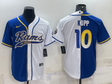 Wholesale Cheap Men's Los Angeles Rams #10 Cooper Kupp Royal White Split With Patch Cool Base Stitched Baseball Jersey