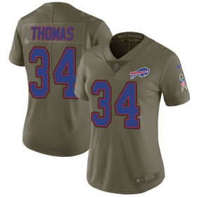 Wholesale Cheap Nike Bills #34 Thurman Thomas Olive Women\'s Stitched NFL Limited 2017 Salute to Service Jersey
