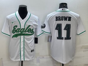 Wholesale Cheap Men\'s Philadelphia Eagles #11 A. J. Brown White With Patch Cool Base Stitched Baseball Jersey