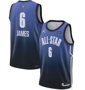 Cheap Men\'s 2023 All-Star #6 LeBron James Blue Game Swingman Stitched Basketball Jersey