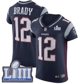 Wholesale Cheap Nike Patriots #12 Tom Brady Navy Blue Team Color Super Bowl LIII Bound Men\'s Stitched NFL Vapor Untouchable Elite Jersey