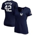 Wholesale Cheap New York Yankees #42 Mariano Rivera Majestic Women's 2019 Hall of Fame Name & Number V-Neck T-Shirt Navy