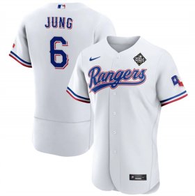 Men\'s Texas Rangers #6 Josh Jung White 2023 World Series Flex Base Stitched Baseball Jersey