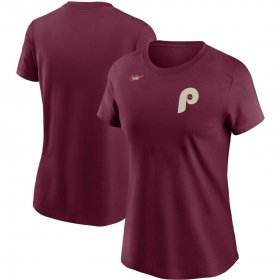 Wholesale Cheap Philadelphia Phillies Nike Women\'s Cooperstown Collection Wordmark T-Shirt Burgundy