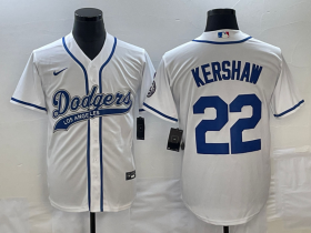 Wholesale Cheap Men\'s Los Angeles Dodgers #22 Clayton Kershaw White Cool Base Stitched Baseball Jersey1