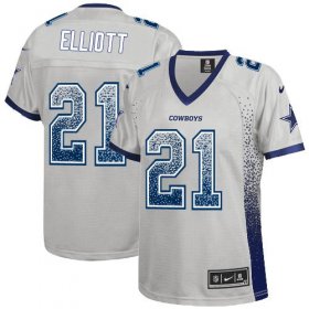 Wholesale Cheap Nike Cowboys #21 Ezekiel Elliott Grey Women\'s Stitched NFL Elite Drift Fashion Jersey