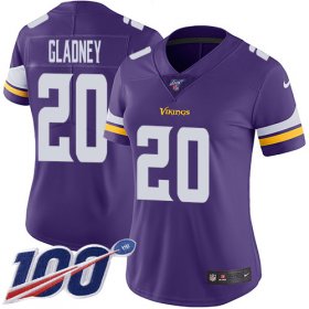 Wholesale Cheap Nike Vikings #20 Jeff Gladney Purple Team Color Women\'s Stitched NFL 100th Season Vapor Untouchable Limited Jersey