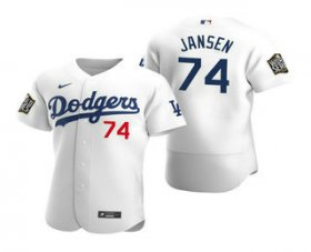 Wholesale Cheap Men\'s Los Angeles Dodgers #74 Kenley Jansen White 2020 World Series Authentic Flex Nike Jersey