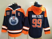 Wholesale Cheap Men's Edmonton Oilers #99 Wayne Gretzky NEW Navy Blue Stitched Hockey Hoodie