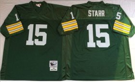 Wholesale Cheap Mitchell And Ness 1969 Packers #15 Bart Starr Green Throwback Stitched NFL Jersey