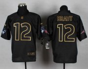 Wholesale Cheap Nike Patriots #12 Tom Brady Black Gold No. Fashion Men's Stitched NFL Elite Jersey