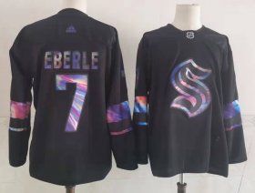 Wholesale Cheap Men\'s Seattle Kraken #7 Jordan Eberle Black Iridescent Holographic Authentic Jersey