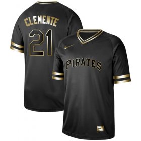 Wholesale Cheap Nike Pirates #21 Roberto Clemente Black Gold Authentic Stitched MLB Jersey