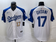 Cheap Mens Los Angeles Dodgers #17 Shohei Ohtani Number White Blue Fashion Stitched Cool Base Limited Jersey