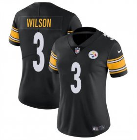Cheap Women\'s Pittsburgh Steelers #3 Russell Wilson Black Vapor Football Stitched Jersey(Run Small)