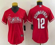 Wholesale Cheap Women's Philadelphia Phillies #12 Kyle Schwarber Red Stitched Cool Base Nike Jersey