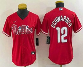 Wholesale Cheap Women\'s Philadelphia Phillies #12 Kyle Schwarber Red Stitched Cool Base Nike Jersey