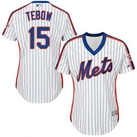 Wholesale Cheap Mets #15 Tim Tebow White(Blue Strip) Alternate Women\'s Stitched MLB Jersey